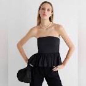 J Crew Black Strapless Taffeta Peplum Top